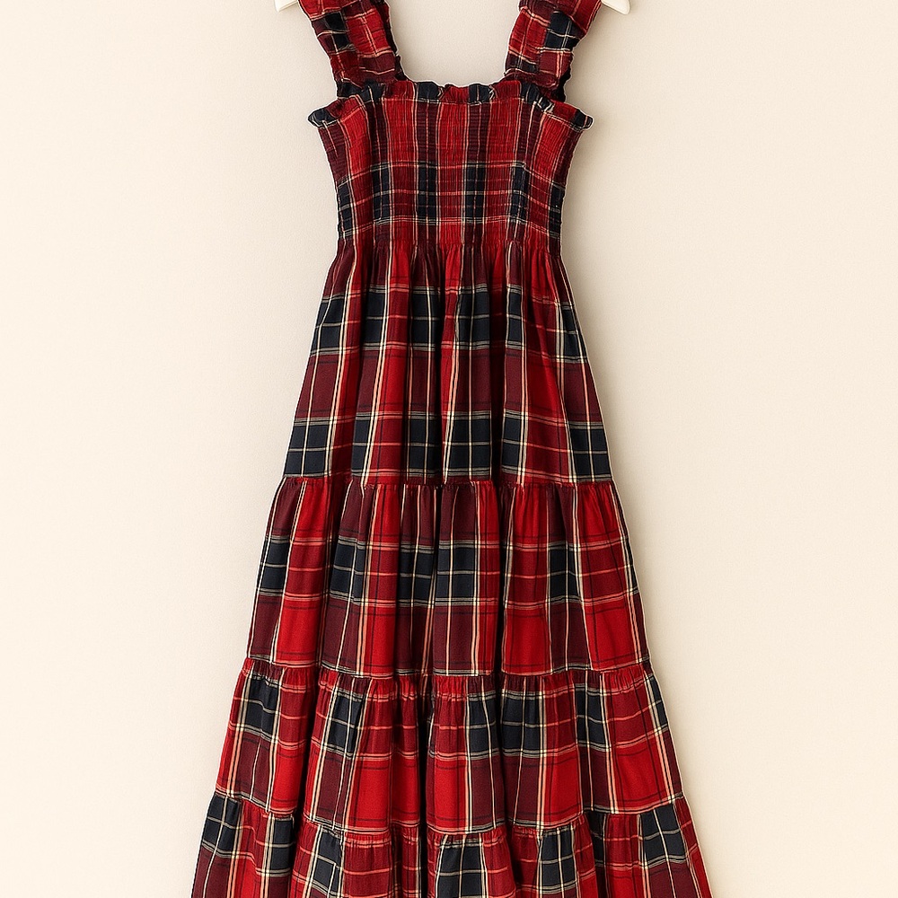 Hill House Red and Black Plaid Midi Dress - Picture 1 of 2